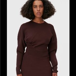 Ganni Long Sleeve Knit Dress in Burgundy